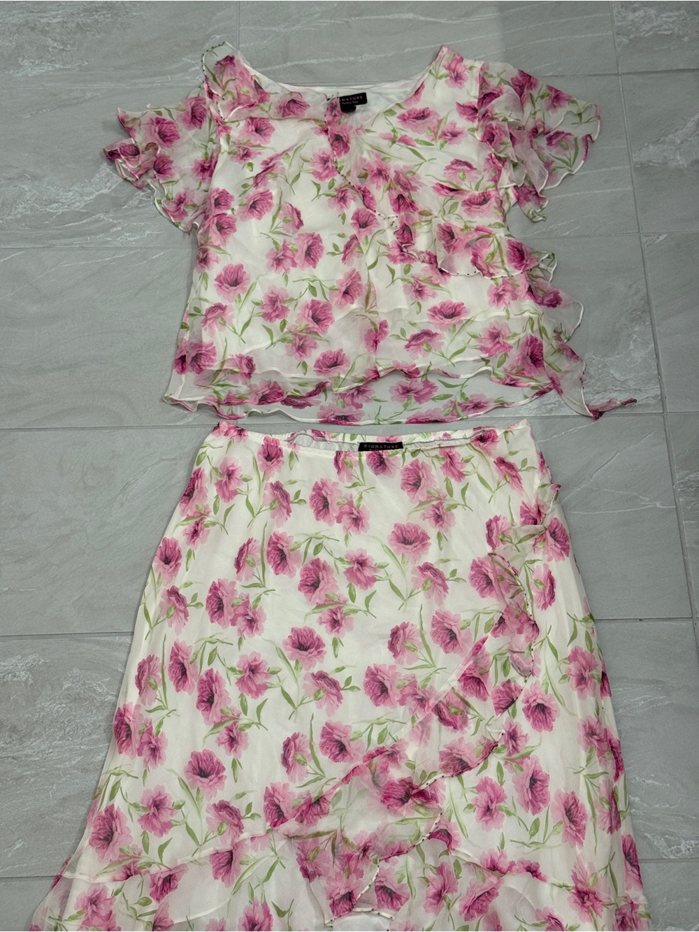 Signature by Robbie Bee Pink Floral Two-Piece Skirt Set Coquette Romantic